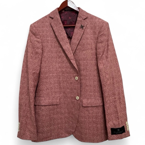 John Varvatos Blazer 42R Red Textured Wool‎ Silk Linen Cotton